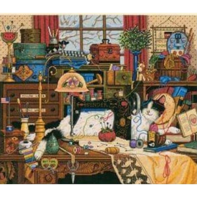 DIY PAKET KRISTIK KUCING JAHITAN MESIN JAHIT FULL CROSS STITCH KIT MAGGIE MESS MAKER pola kain 14ct 