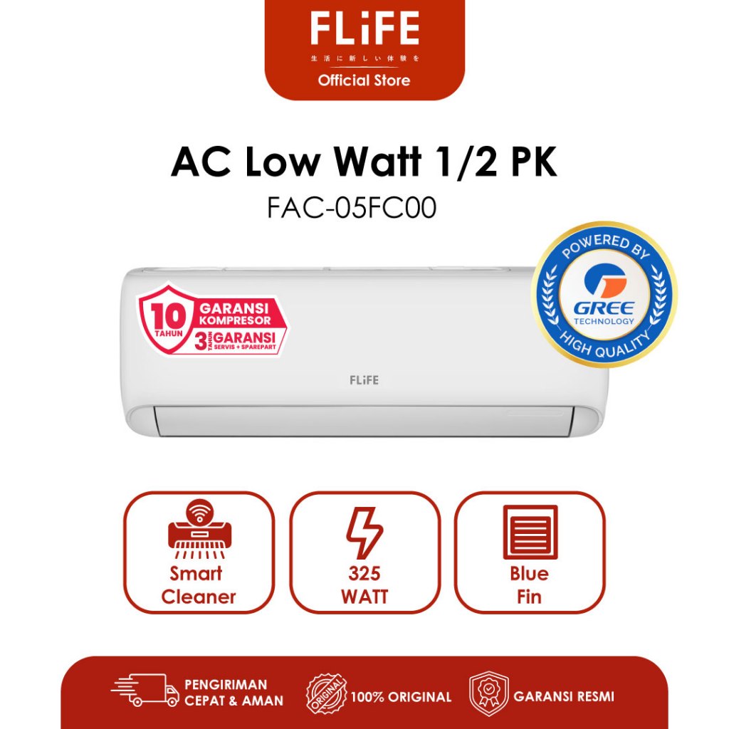 FLIFE AC LOW WATT 1/2PK - Hemat Listrik - Self Diagnosis -Auto Clean - 325 watt - 0.5PK - FAC-05FCOO