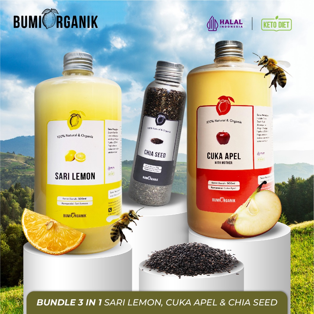 

SARI LEMON CUKA APEL 500ML CHIA SEED PAKET 3 IN 1 BUMI ORGANIK / SARI LEMON CALIFORNIA / SARI LEMON PURE / AIR LEMON / APPLE CIDER VINEGAR / CUKA SARI APEL NUTRIFARM / BRAGG / DARI BUMI / LEMOVITA / SARI LEMON GEMELI LEMOVITA NUTRILOGY OFFICIAL BEORGANIK