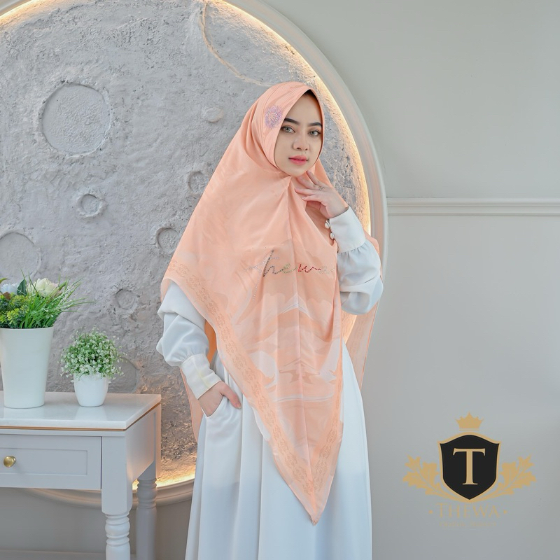 THEWA - Hijab Khimar Aurora Payet Digital Printing Kerudung 2 Layer Seruty Babydoll