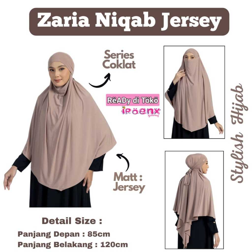 Bergo Zaria Niqab Jersey Elzatta dengan Tali Kepala dan Niqab