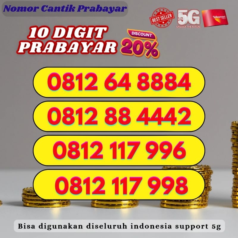 KARTU PERDANA NOMOR CANTIK 10 DIGIT TELKOMSEL 4G 5G SIMPATI NOMOR CANTIK 10DIGIT KARTU PERDANA 10 AN