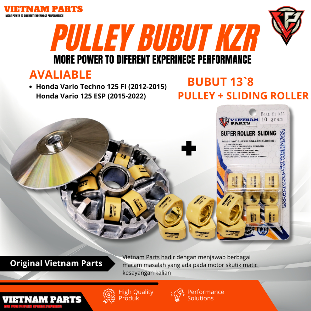 PULLEY CUSTOM, BUBUT 13`8 KZR PULLEY VARIO 125/150 KODE KZR RUMAH ROLLER BUBUT CUSTOME KEROK JALUR