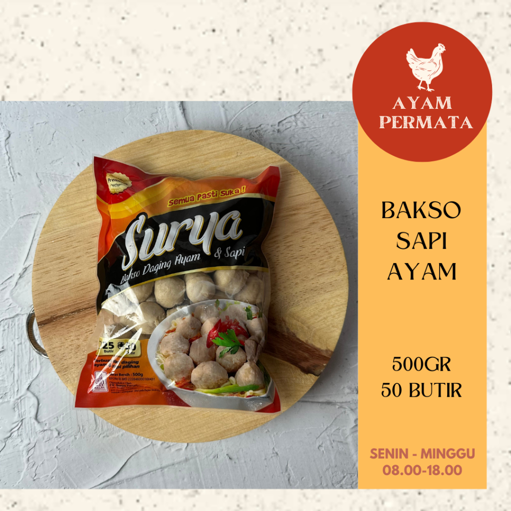 

Bakso Sapi Ayam Kombinasi Baso SURYA - Halal BPOM - 50 pcs - Ayam Permata Ayampermata