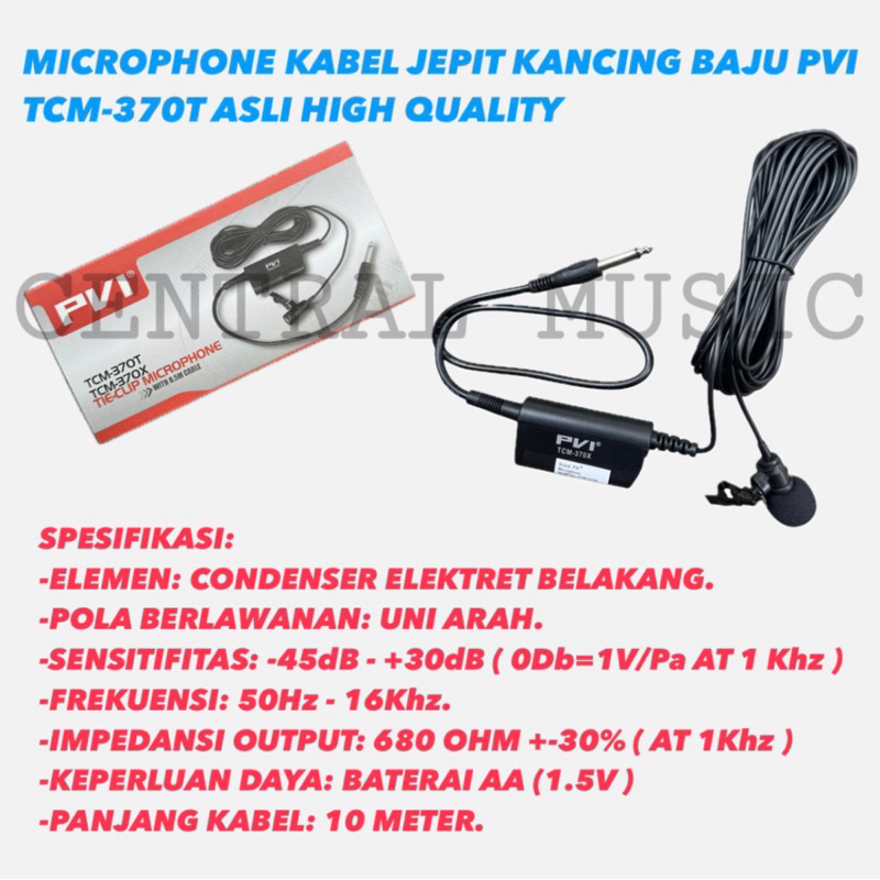 MICROPHONE KABEL JEPIT KANCING BAJU PVI TCM-370T ASLI HIGH QUALITY