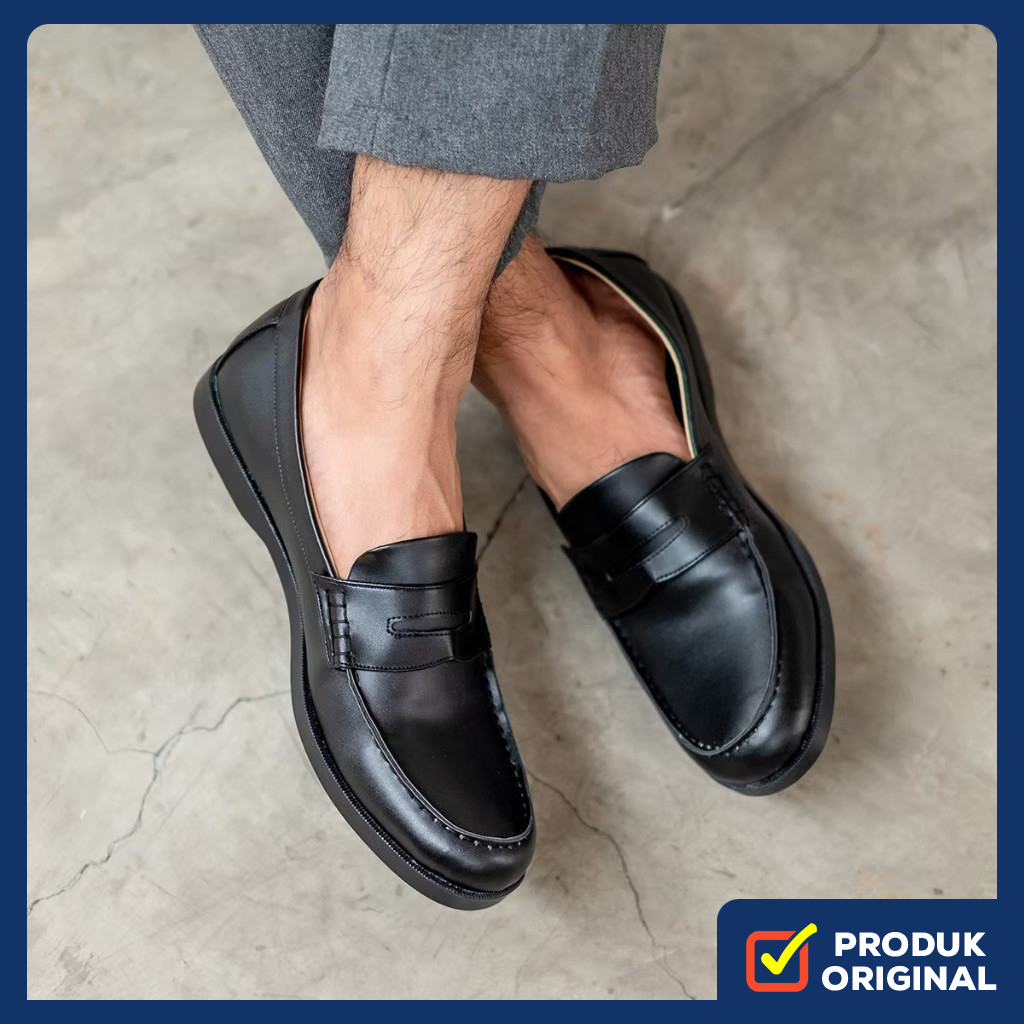 LOAFER BLACK ORIGINAL x JACK Sepatu Slip On Formal Casual Pria Slop Full Hitam Kerja Kantor Kuliah K