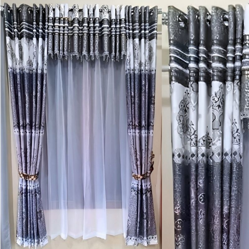 Gorden Paket Hemat 2 Gorden 1 Poni Gorden satu set lengkap dengan poni bahan blackout motif bunga bu