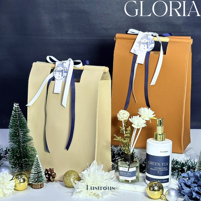 

GLORIA Package Christmas Gift Hampers Natal vegan leather bag reed diffuser handsoap coaster fragrance