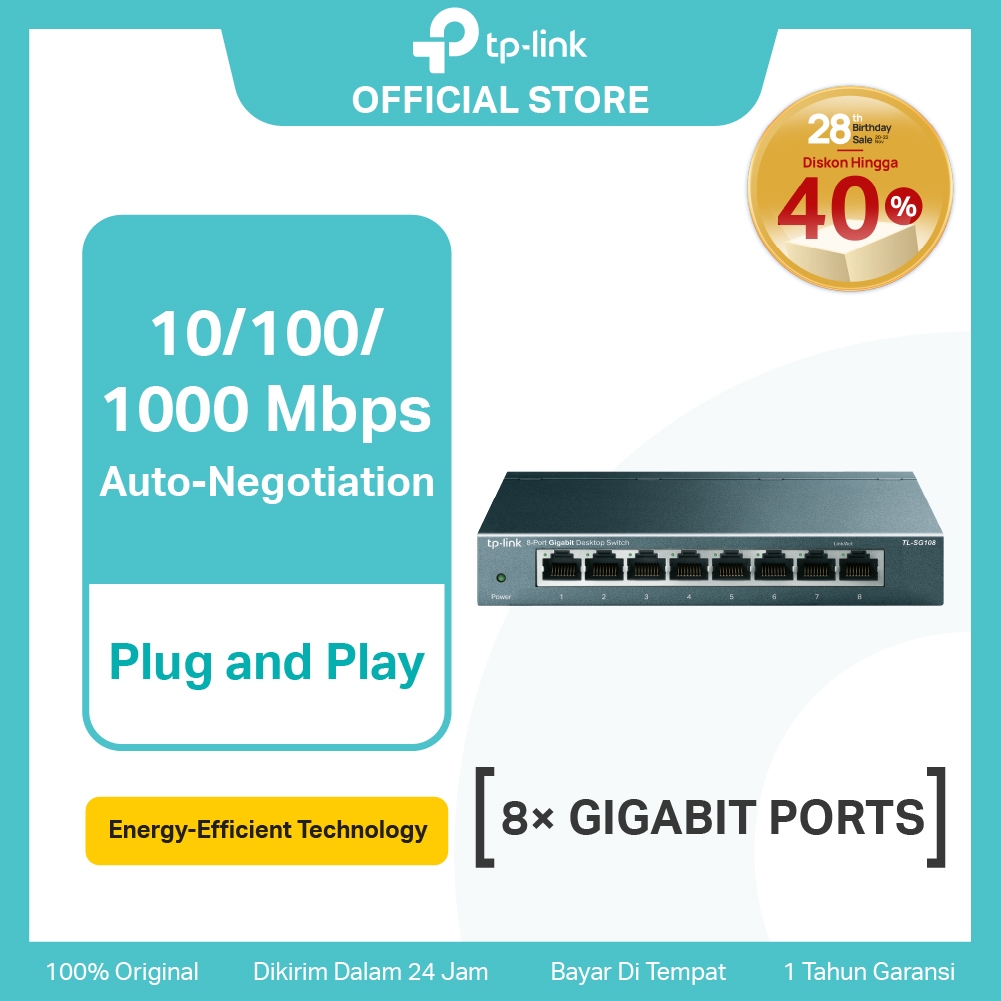 TP-Link TL-SG108 8 Port Gigabit Unmanaged Ethernet Network Switch Splitter Plug & Play Fanless Hub M