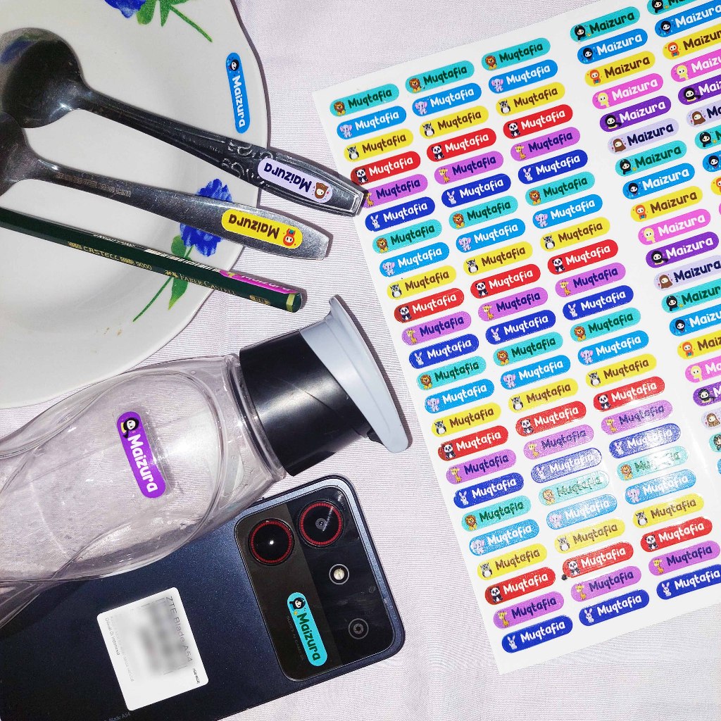 

Sticker Barang Custom Nama Sendok Botol Wadah Perabotan Stiker Ajaib Waterproof Timbul Label 24pcs