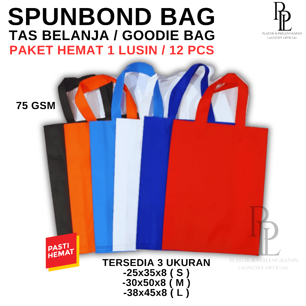 

[ 12 PCS ] PAKET HEMAT 1 LUSIN Spunbond Goodie Bag Tas Belanja Model Tali Handle Kantong Kain