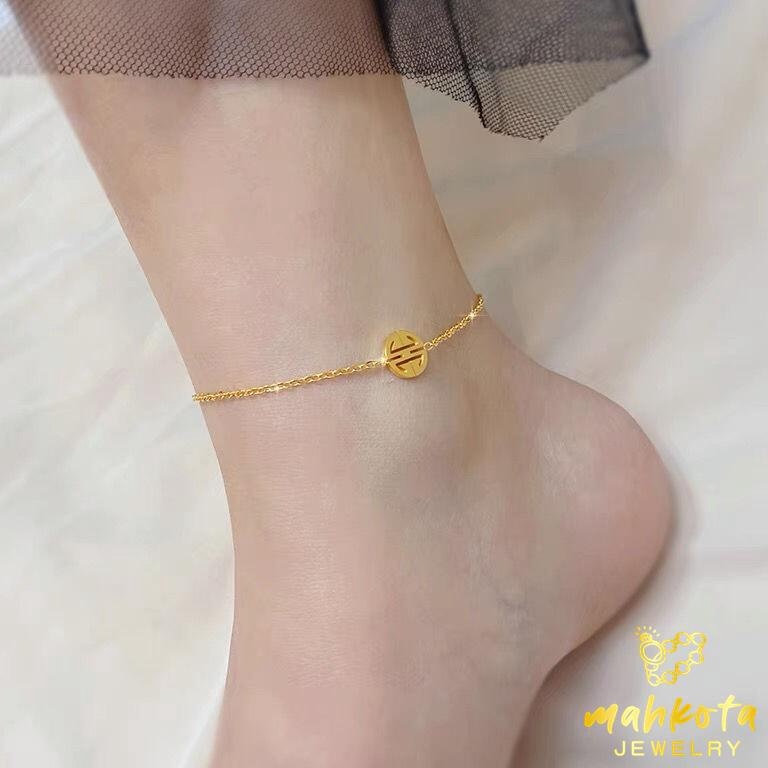 KODE N78U GK85 Gelang Kaki Titanium Premium Wanita Rantai Italy Simbol Keberuntungan Simple Elegant 