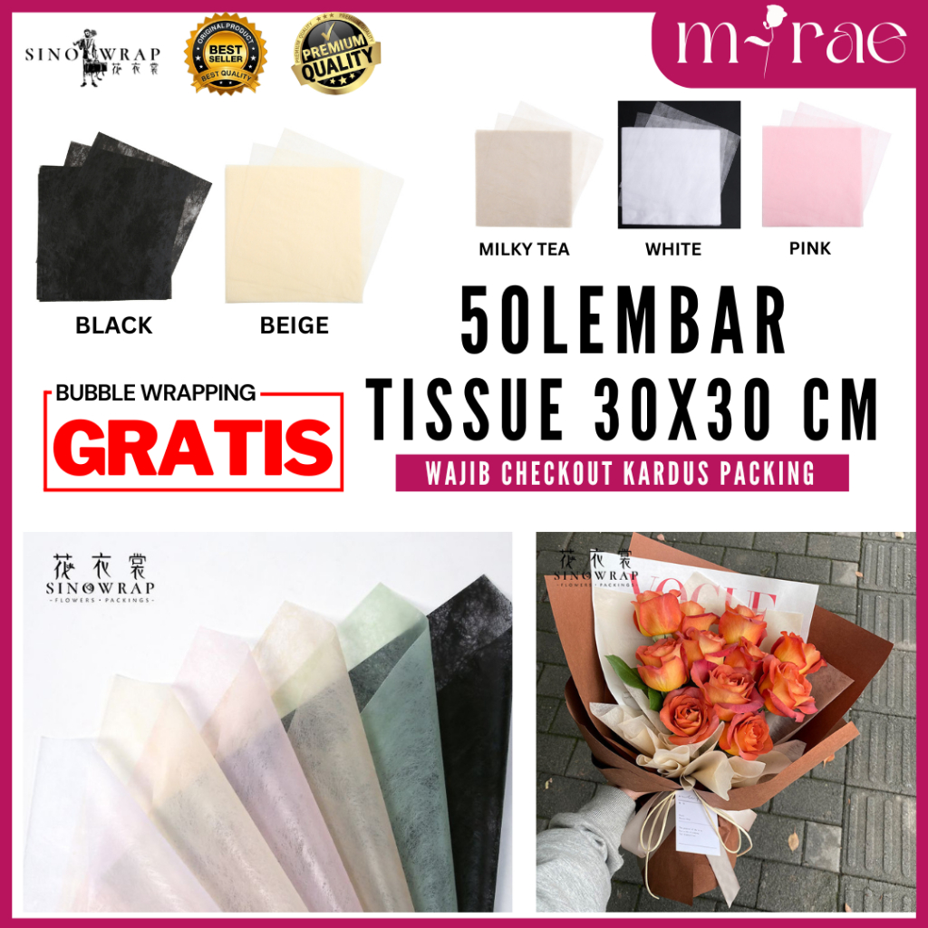 

KERTAS BUKET BUNGA TISSUE 30X30 CM PREMIUM SINOWRAP FLOWER WRAPPING [50 LEMBAR]
