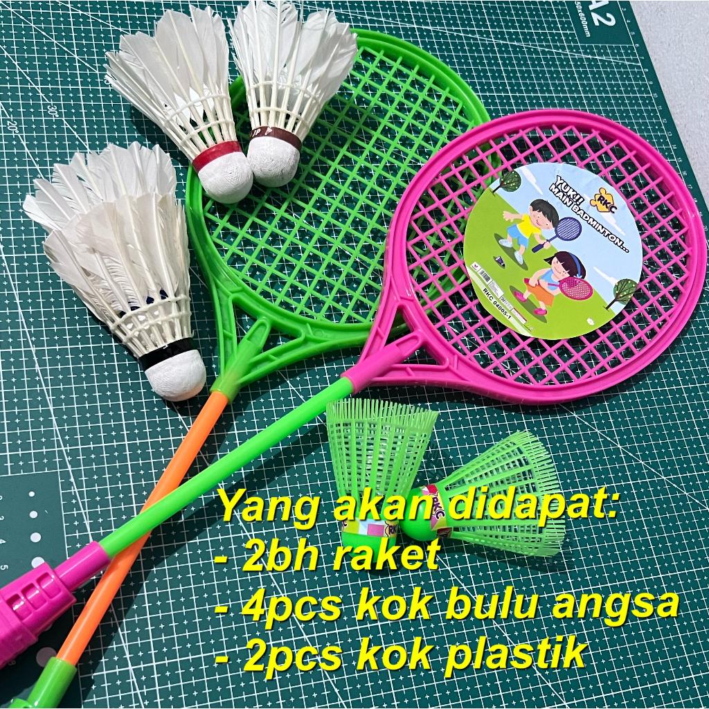 RKC - SET RAKET ANAK Plastik (Mainan Raket Bulutangkis - Isi 2 Raket & 6 Kok)