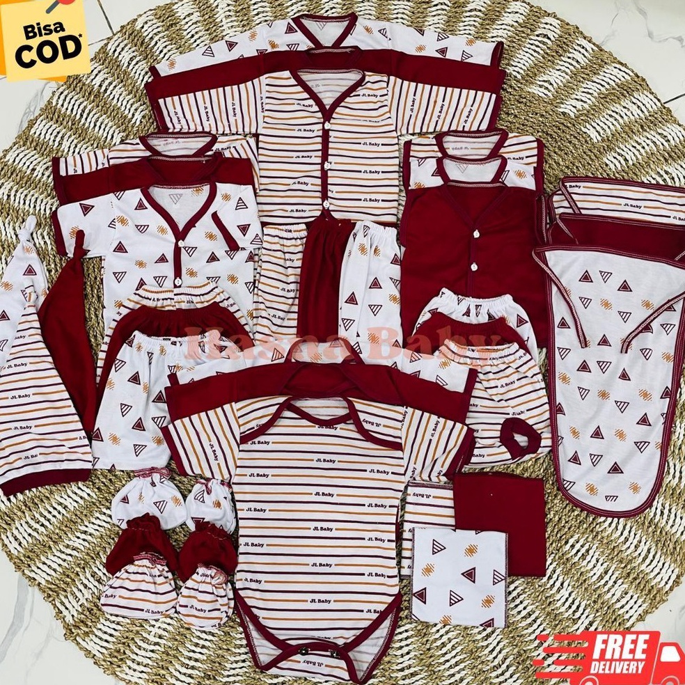 KODE J59F 36 Pcs Paket Lahiran Sni Lengkap Baju Bayi Celana Bayi Baru Lahir Seri Merah Maroon Karakt