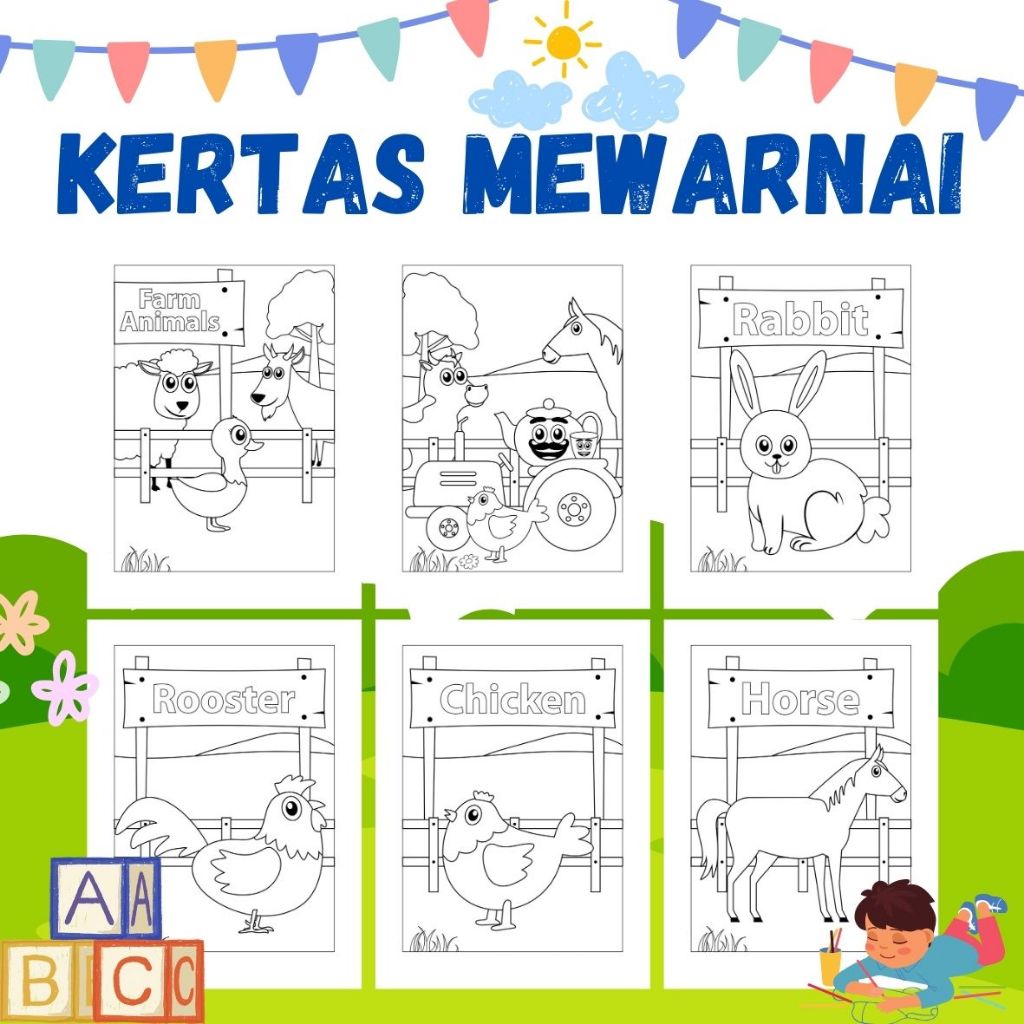 

KERTAS MEWARNAI COLORING SATU PACK TEMA FARM ANIMALS COLORING BOOK | COLORING BOOK | KERTAS MEWARNAI ANAK PAUD TK SD