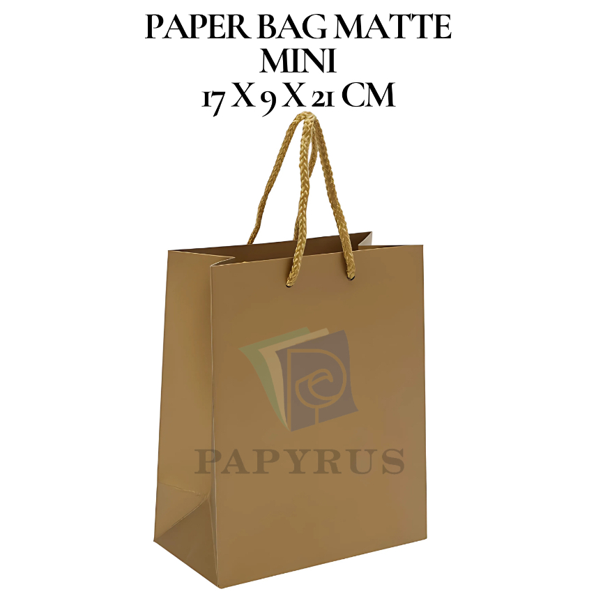 

PAPER BAG POLOS / HAMPERS BAG / GOODIE BAG / SOUVENIR BAG / TAS KADO POLOS / GIFT BAG / PAPER BAG MATTE DOFF MINI GOLD EMAS 17 CM X 9 CM X 21 CM