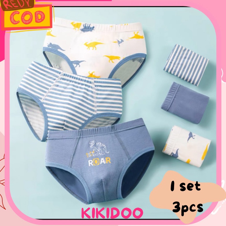 KODE N2K Kikidoo 3 PCS Celana dalam brief anak katun sempak pria COLL DINO BAL49