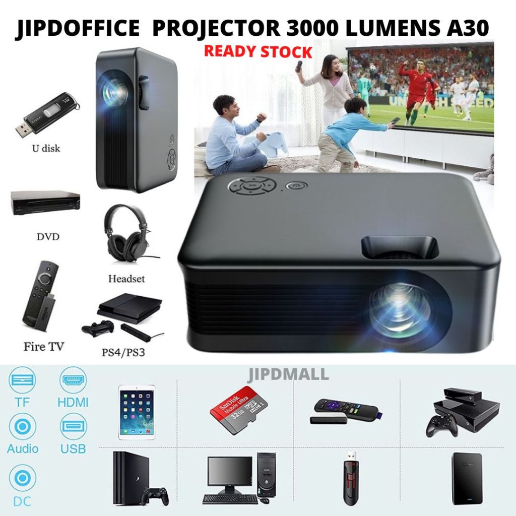 JIPDoffice Infocus Proyektor Mini Portable LED Full HD 1080P Dari Laptop HP PS PC Tablet 3K LMA30