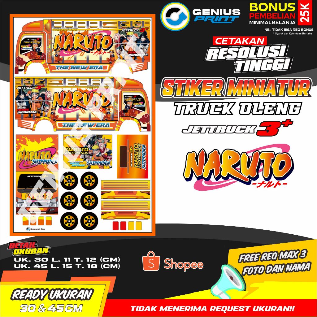 Stiker Mainan Miniatur Truk Oleng Animasi Naruto | One Piece | Angry Birds | Boruto | Dragon Ball | 