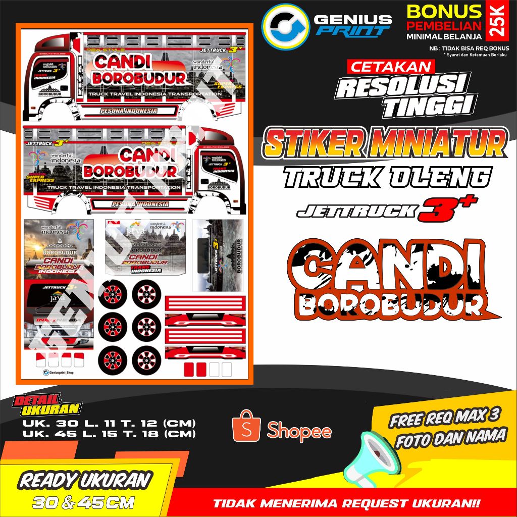 Stiker Mainan Miniatur Truk Oleng Canter Wonderful Indonesia Uk. 30/45cm