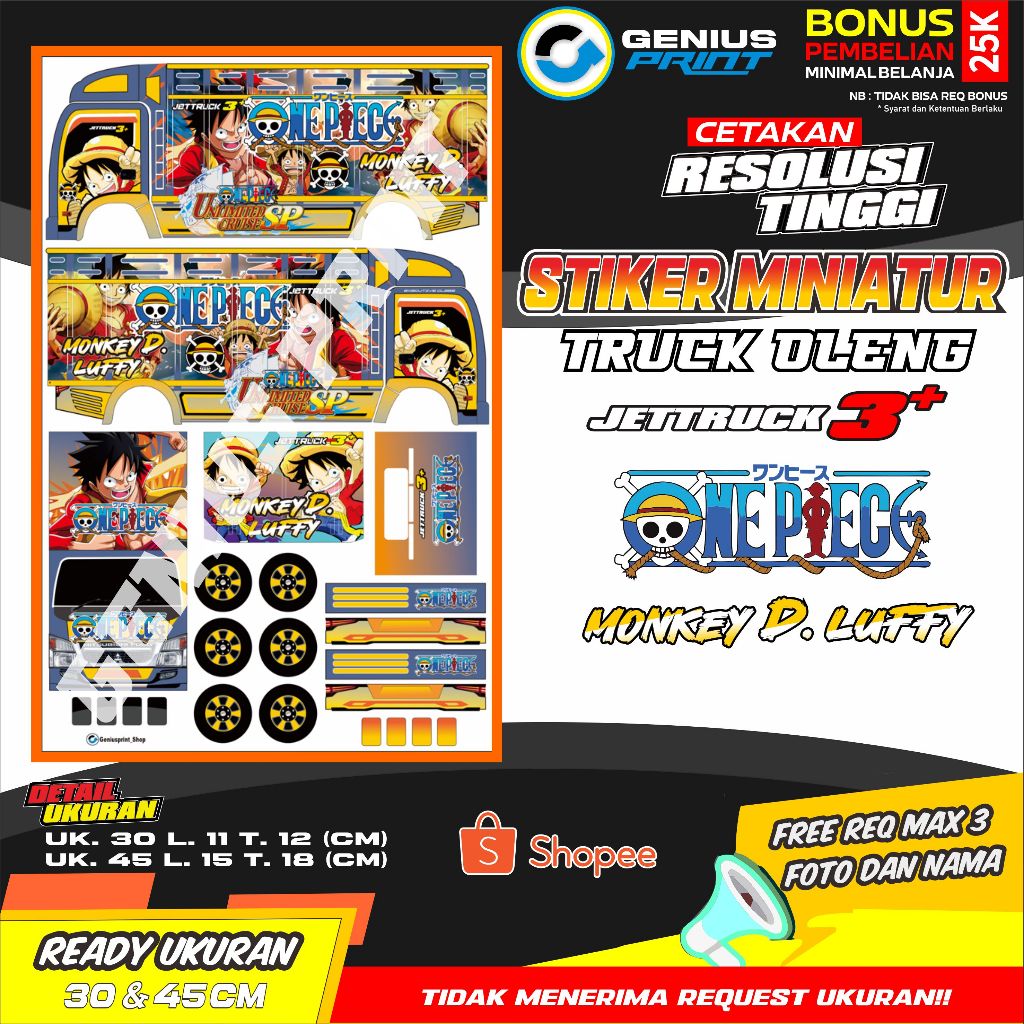 Stiker Miniatur Truk Oleng Motif Animasi Kartun Uk. 30/45cm