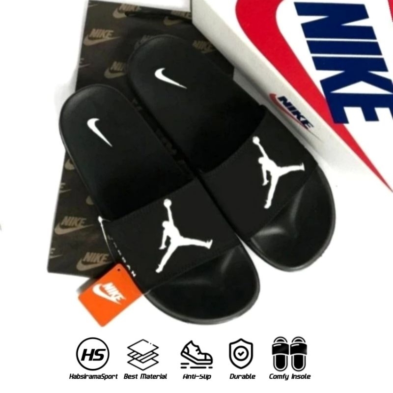 Sandal Selop Karet Pria JoRdan Hitam Putih High Quality Bahan Ringan Awet