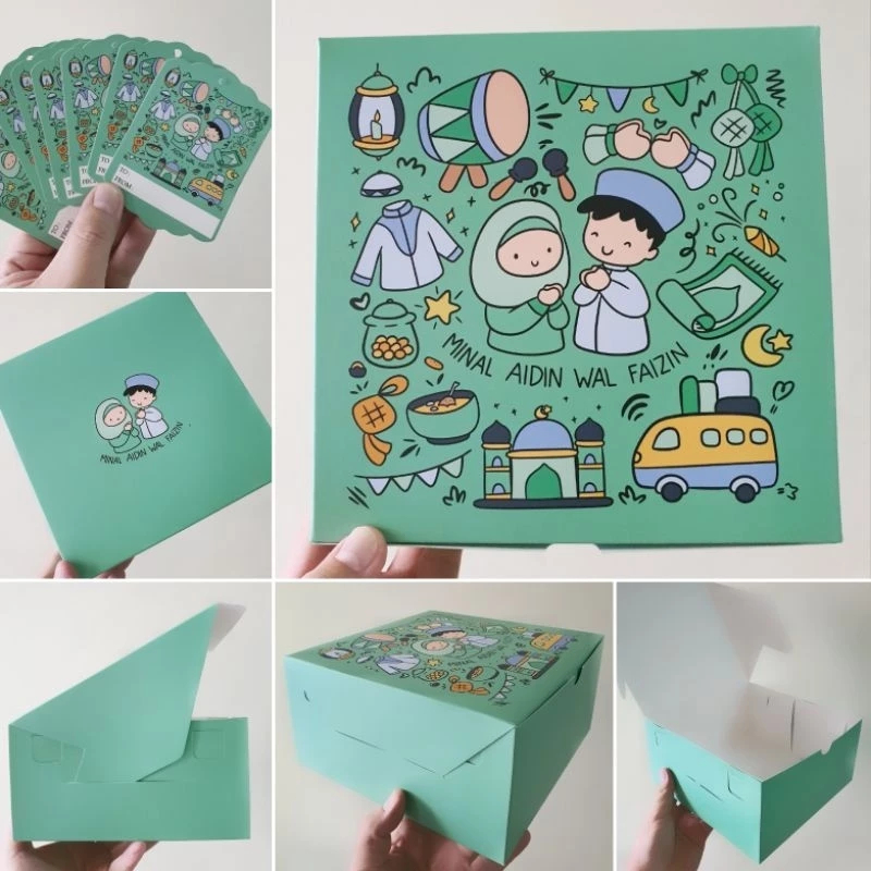 

( 5 pcs ) dus kemasan kue bolu kukus edisi idul fitri box packaging hampers eid mubarak ukuran 22x22x10 cm