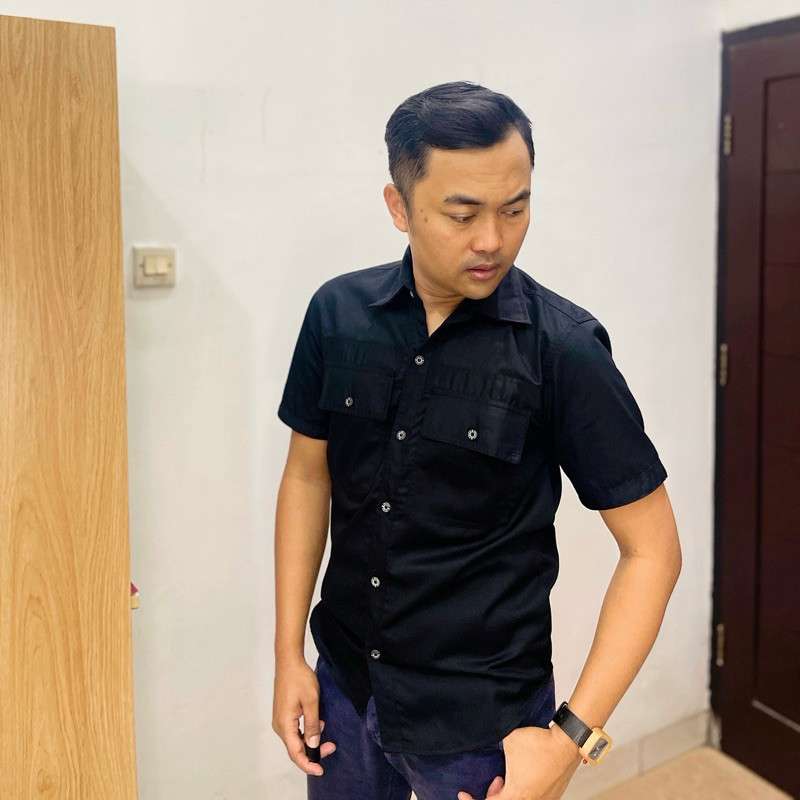 KEMEJA PDL HITAM COWOK | BAJU LAPANGAN HITAM