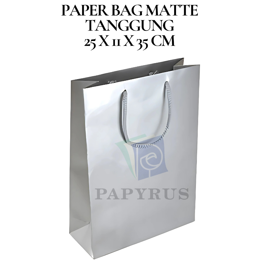 

PAPER BAG POLOS / HAMPERS BAG / GOODIE BAG / SOUVENIR BAG / TAS KADO POLOS / GIFT BAG / PAPER BAG MATTE DOFF TANGGUNG SILVER 25 CM x 11 CM x 35 CM
