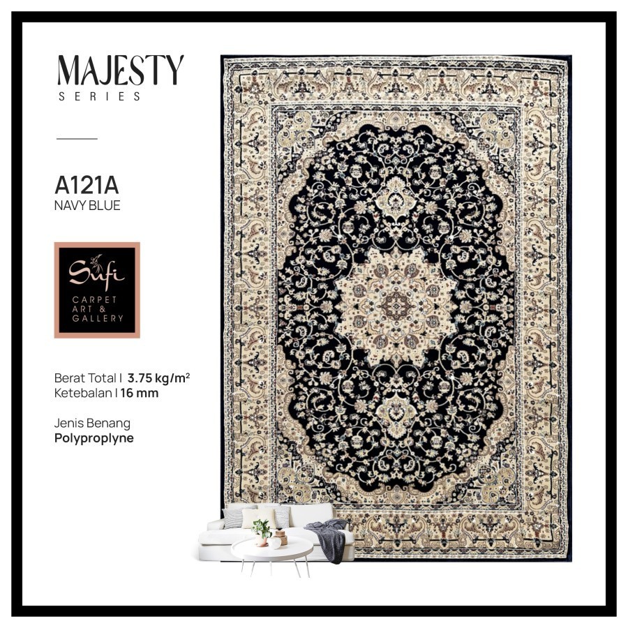 Karpet Lantai Jumbo Permadani Klasik Tebal Mewah Design Turki Majesty A121A 300x400 Cm