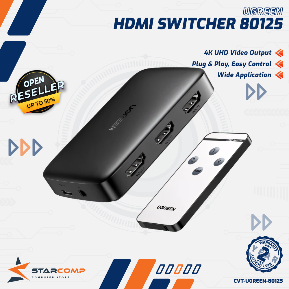 Switcher HDMI UGreen 3 In 1 Out HDMI 4K (80125) switcher hdmi