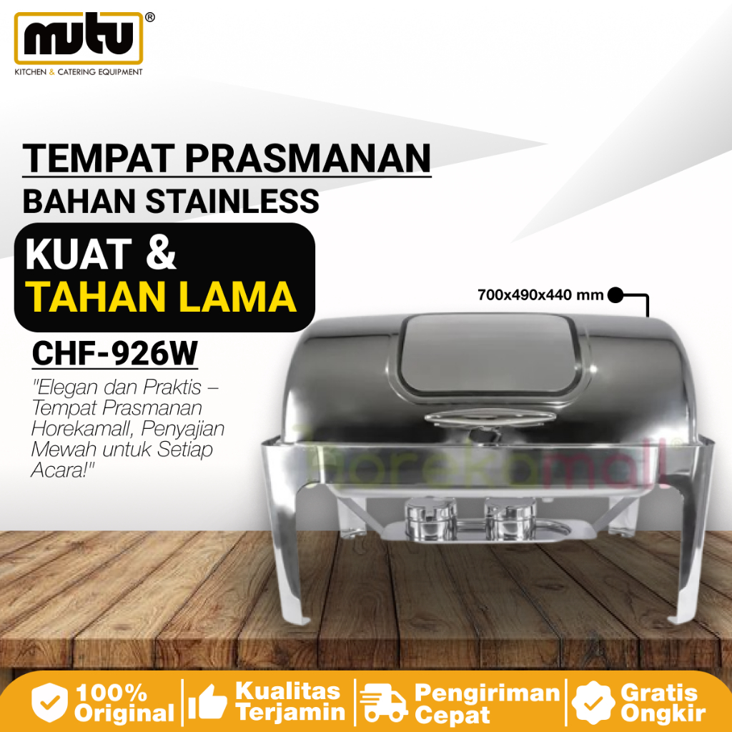 MUTU Chafing Dish Stainless Roll Top Kaca Penghangat Makanan Prasmanan Stainless 9 Liter CHF926W