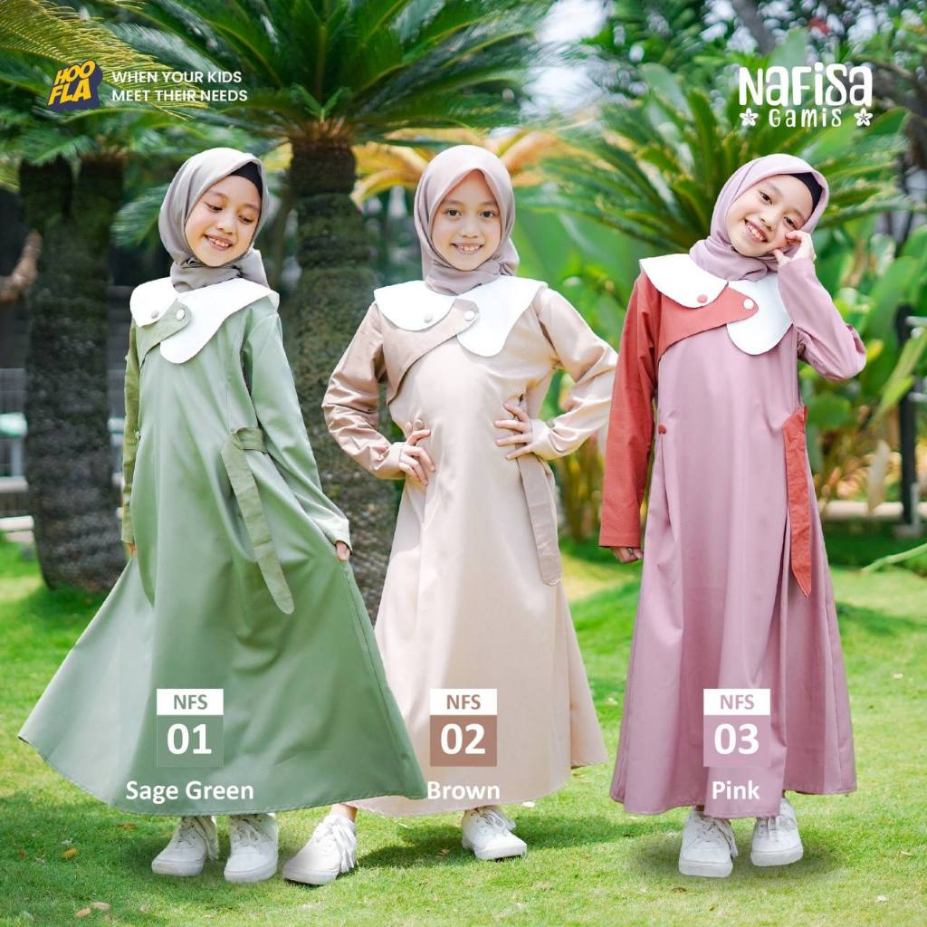 Hoofla Kids Set Gamis Anak Perempuan Terbaru Bahan Poplin Nafisa Lebaran 2025 Syar'i Usia 1-10 Tahun