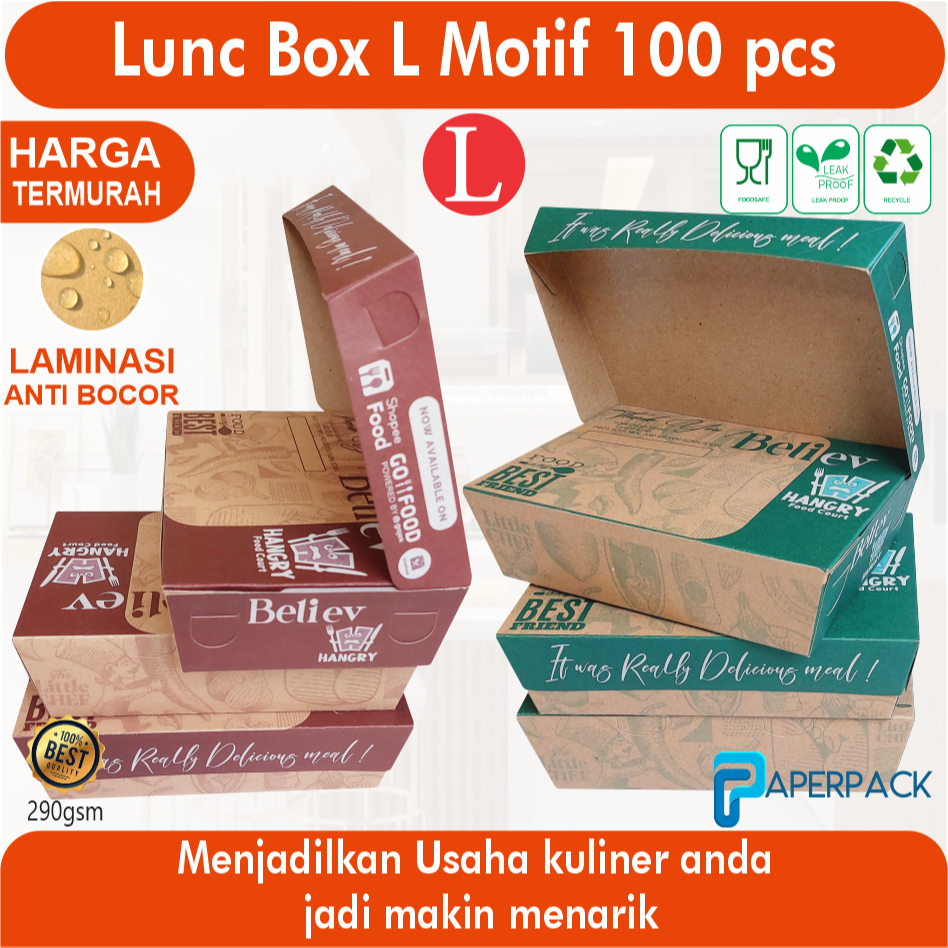 Lunch Box Paper Kraft Coklat Laminasi Ukuran s/m/l Tebal 290gsm Kotak Makan Nasi Ayam