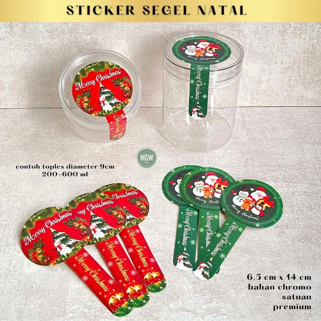 

Sticker segel toples kue kering snack hampers tema natal MERRY CHRISTMAS 6 x 14 cm satuan