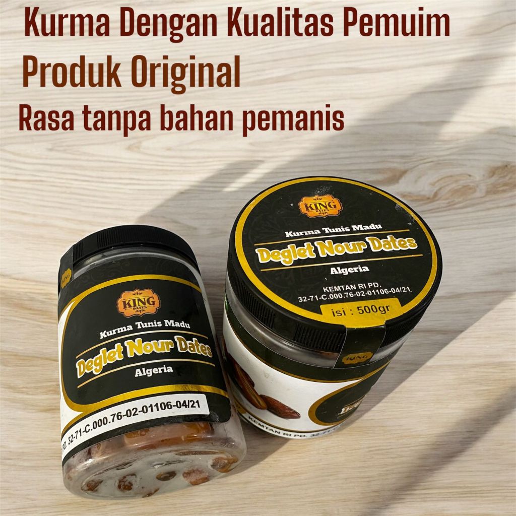 

Kurma King Dates Tunis Madu 100% Manis / Degle Nour Dates Asli BPOM 500 Gr Kemasan Toples Algeria