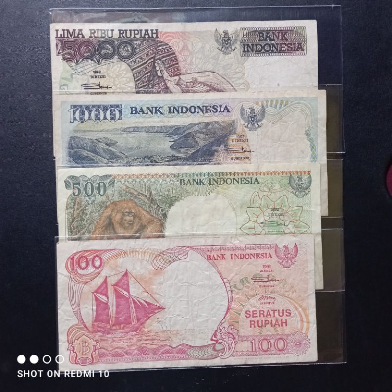 paket 4 lembar uang kertas kuno indonesia tahun 90'an bekas beredar asli