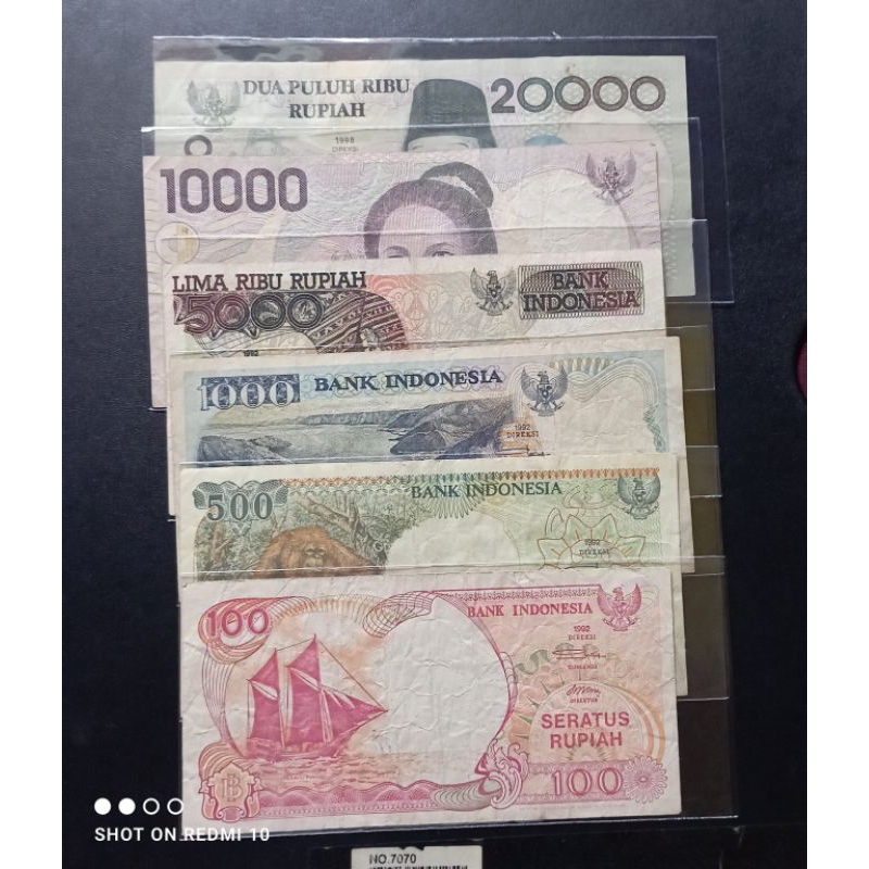 paket 6 lembar uang kertas kuno tahun 90'an bekas beredar asli
