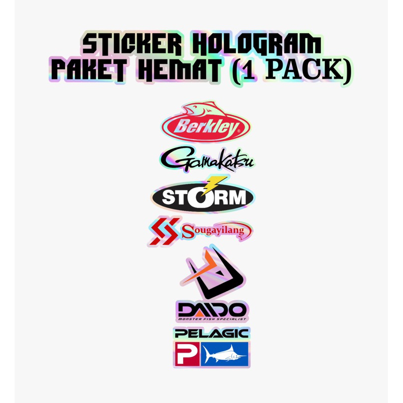 Stiker Pancing Hologram Pack Isi 20pcslogo dan 7pcs logo Logo brand mancing terkenal  Murah Stiker u