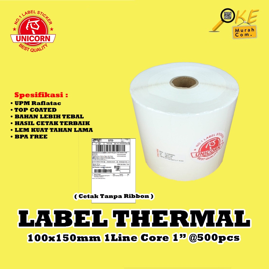 

Kertas Stiker Label Thermal Unicorn 100x150mm / 100x150 / A6 Resi Alamat Marketplace Isi 500pcs