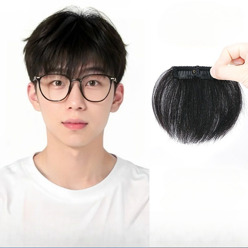 Stiker wig garis rambut gaya rambut pria tambalan wig poni pengganti tambalan rambut
