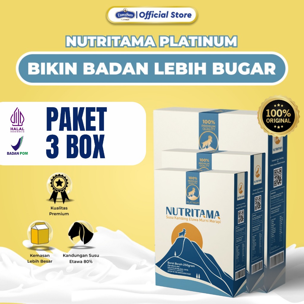 

Susu Kambing Etawa - Nutritama Original BPOM - 3 BOX 750 Gram - Susu Terapi Kesehatan Tulang & Sendi
