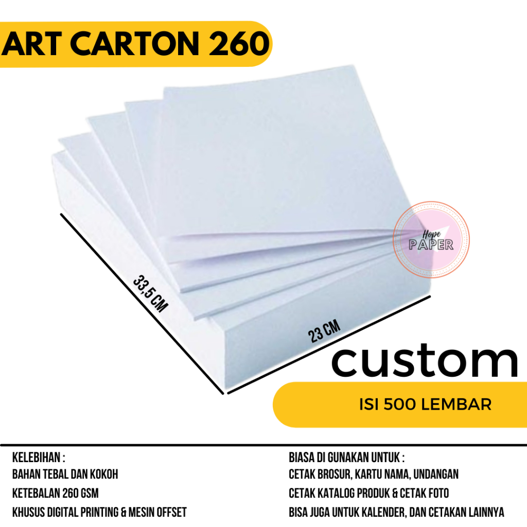 

Art Carton 260 gsm 23cm x 33,5cm isi 500 lembar / Kertas Art Carton 260 gsm / Art Karton 260 gsm