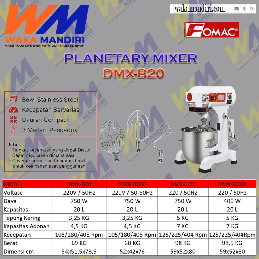 Mesin Planetary Dough Mixer DMX-B20 FOMAC 20Liter