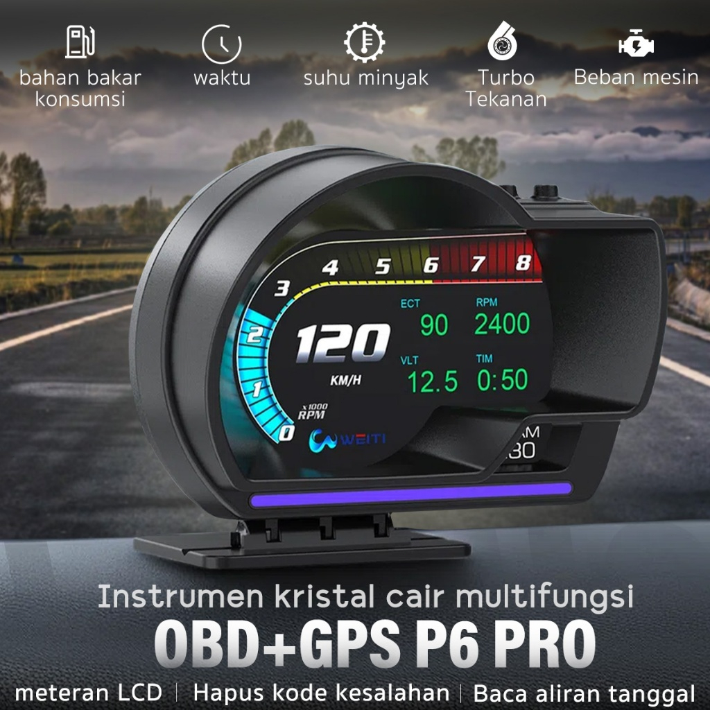 HUD P6PRO Smart Mobil Layar Display OBD2 + GPS Sistem Ganda Mobil Head up Display Kode kesalahan