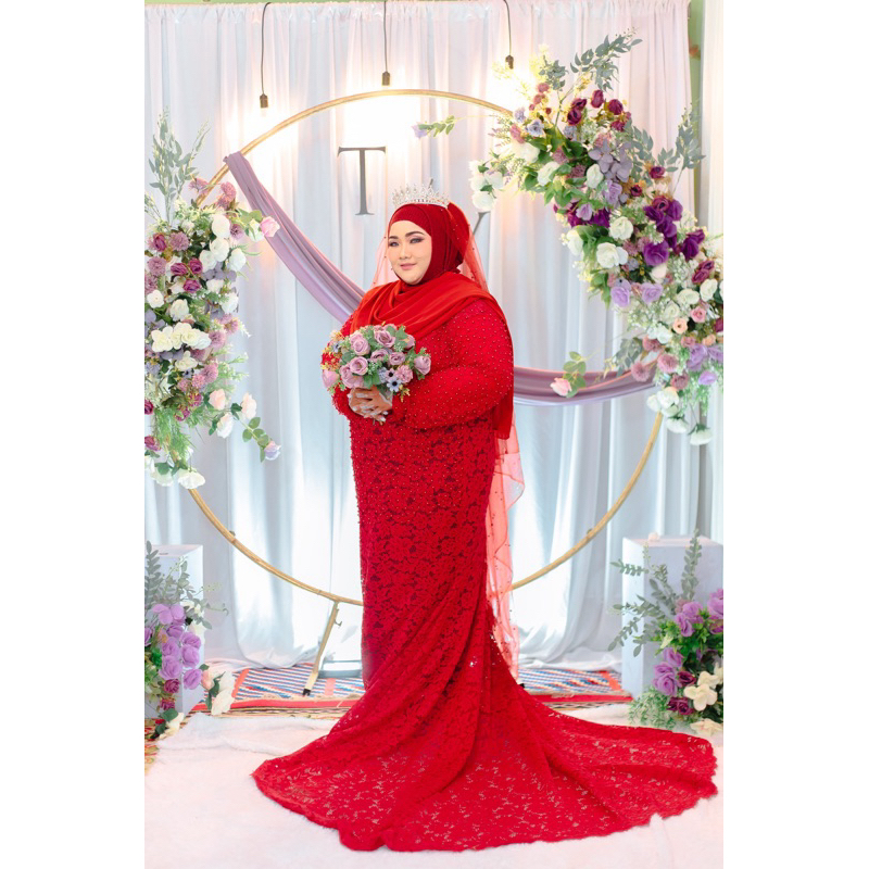 gaun slim preloved super jumbo pengantin merah kebaya bigsize maroon brokat