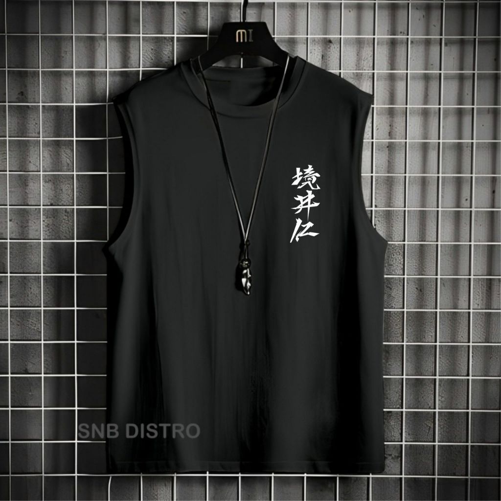 Baju Kaos Singlet Distro Kanji Pria Dewasa Gym Santai | Size M,L,XL,XXL / Kaos Lekbong Polos Cowok T