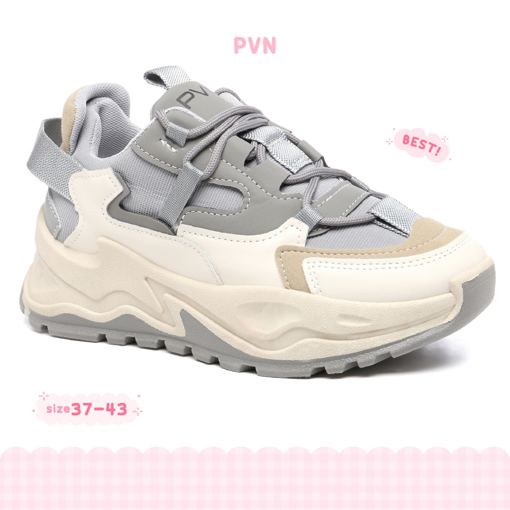 PVN Jungkook Sepatu Sneakers Wanita Sport Shoes Grey Krem 129