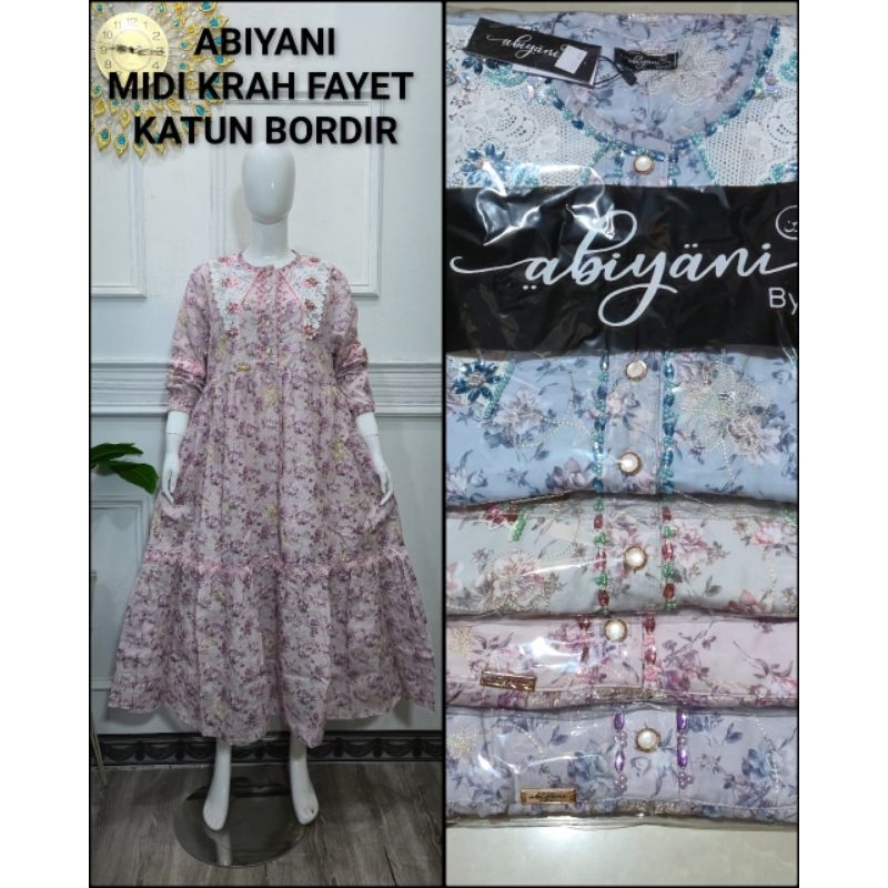 GAMIS MIDI ABIYAN KRAH FAYET KATUN BORDIR BUSANA MUSLIM BRAND BUTIK